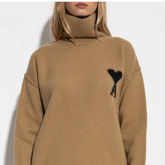 Ami Alexandre Mattiussi Green Turtleneck Sweater with Heart Detail